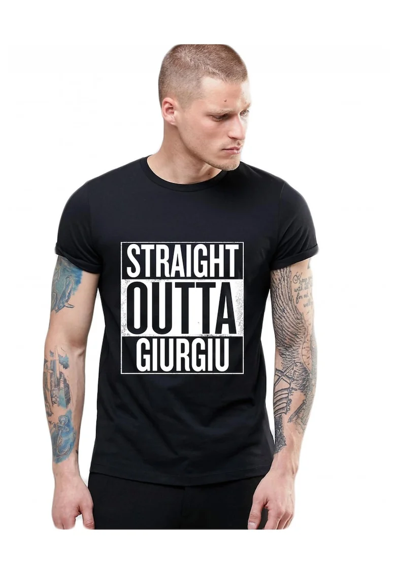 Tricou negru barbati - Straight Outta Giurgiu, Negru