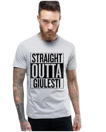 Tricou barbati gri cu text negru - Straight Outta Giulesti, Gri