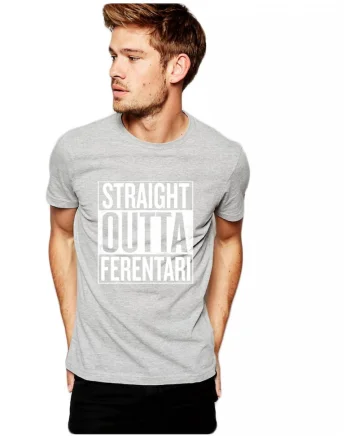 Tricou barbati gri cu text alb - Straight Outta Ferentari, Gri