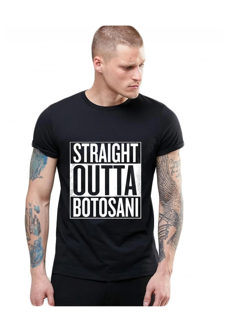 Tricou negru barbati - Straight Outta Botosani, Negru