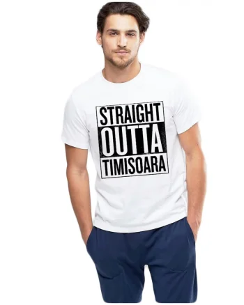 Tricou alb barbati - Straight Outta Timisoara, Alb