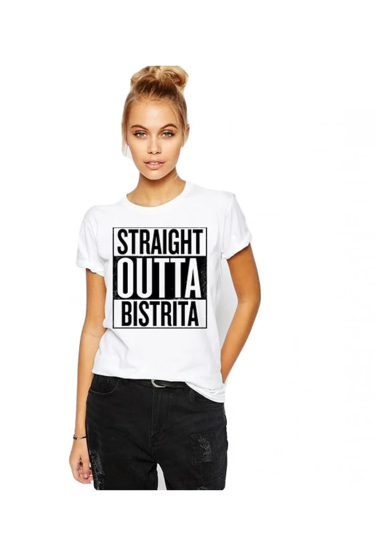 Tricou dama alb - Straight Outta Bistrita, Alb