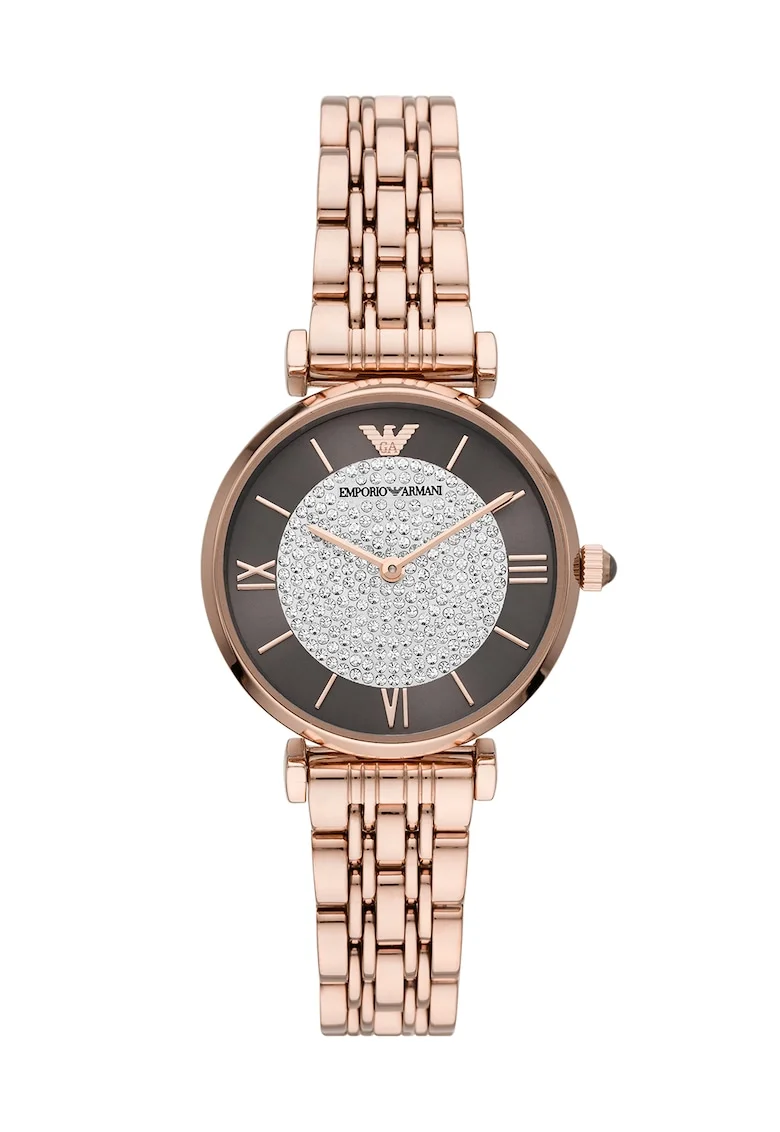 Ceas quartz din otel inoxidabil decorat cu cristale, Auriu rose