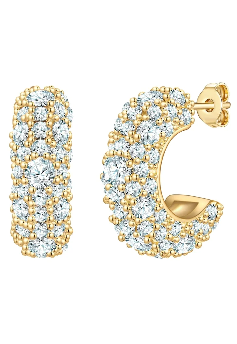 Cercei placati cu aur de 14K si decorati cu zirconia, Auriu