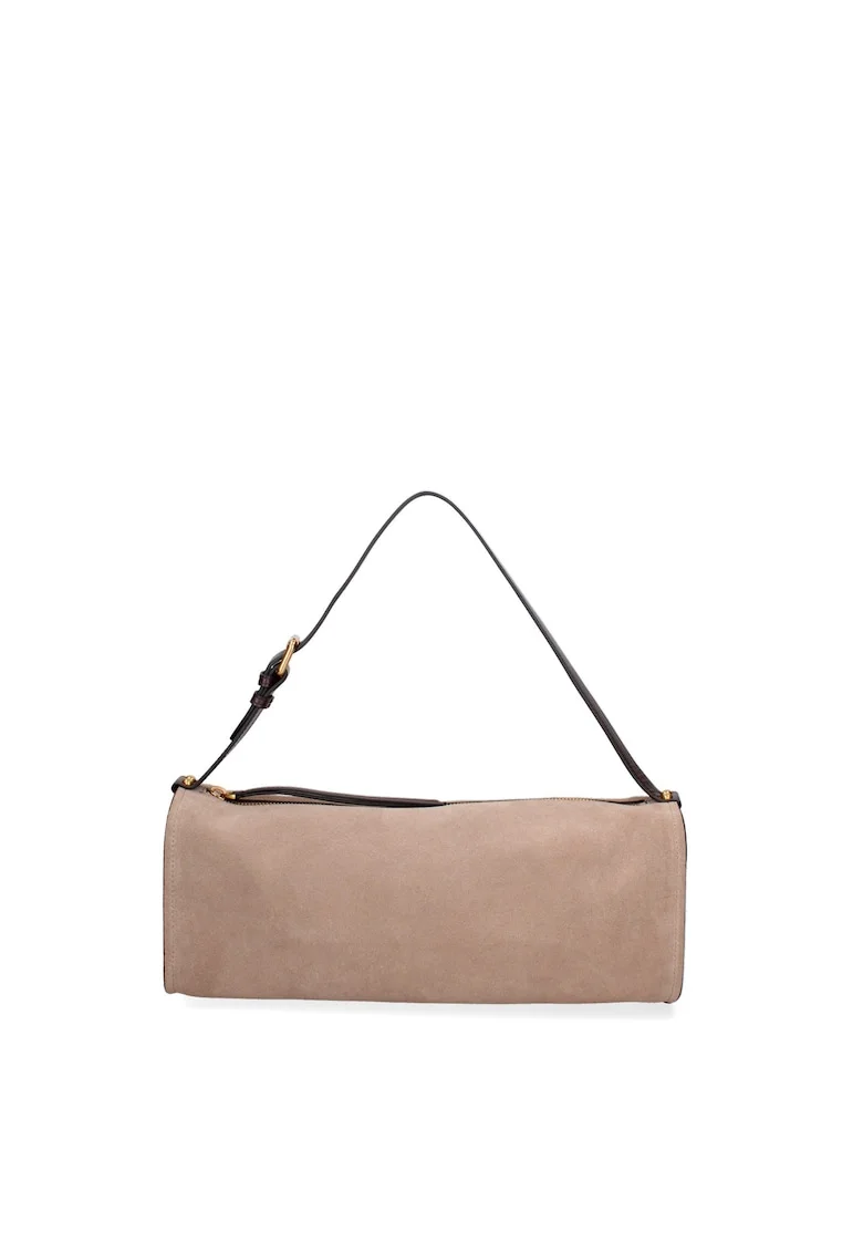 Geanta baguette din piele intoarsa Valoria Chic, Maro taupe