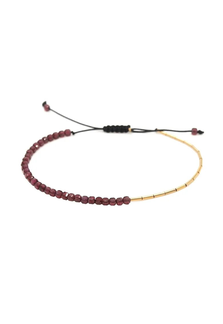 Bratara din aur filat de 14K/20 cu margele din garnet, Auriu/Visiniu