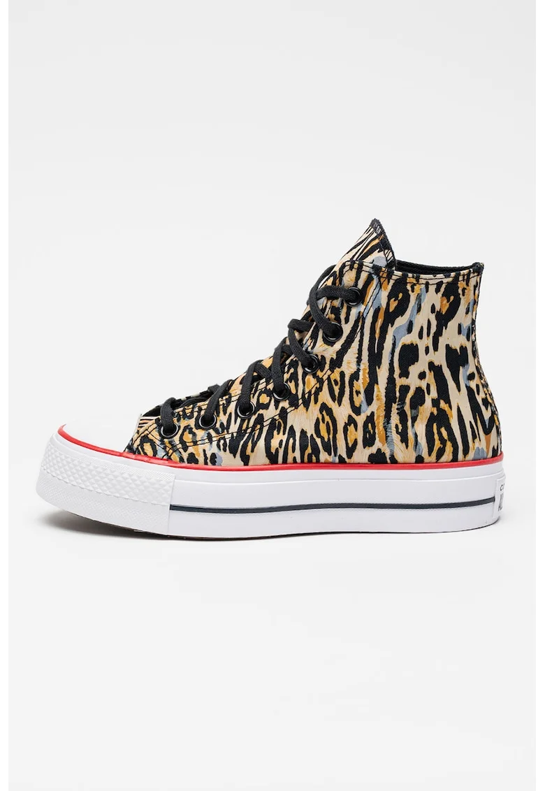 Tenisi mid-cut cu talpa flatform si model animal print Lift Hi, Negru/Bej