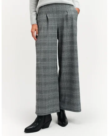 Pantaloni in carouri cu talie inalta, Alb optic/Gri deschis melange