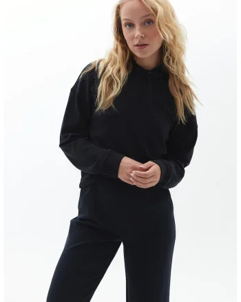 Bluza de trening din amestec de modal cu guler cu snur de ajustare, Negru