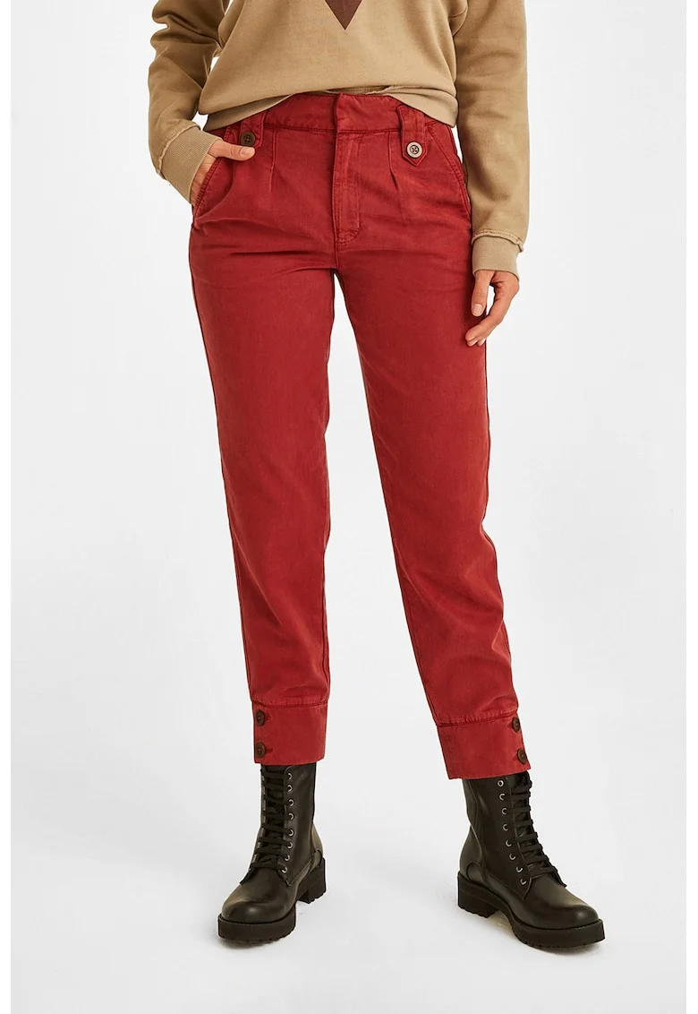 Pantaloni crop din amestec de lyocell cu croiala dreapta, Rosu