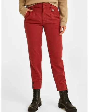Pantaloni crop din amestec de lyocell cu croiala dreapta, Rosu