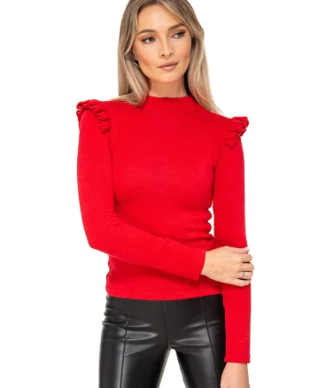 Bluza din amestec de lana Lya, Rosu vermillion