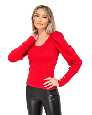 Bluza slim fit cu maneci bufante Nuria, Rosu vermillion