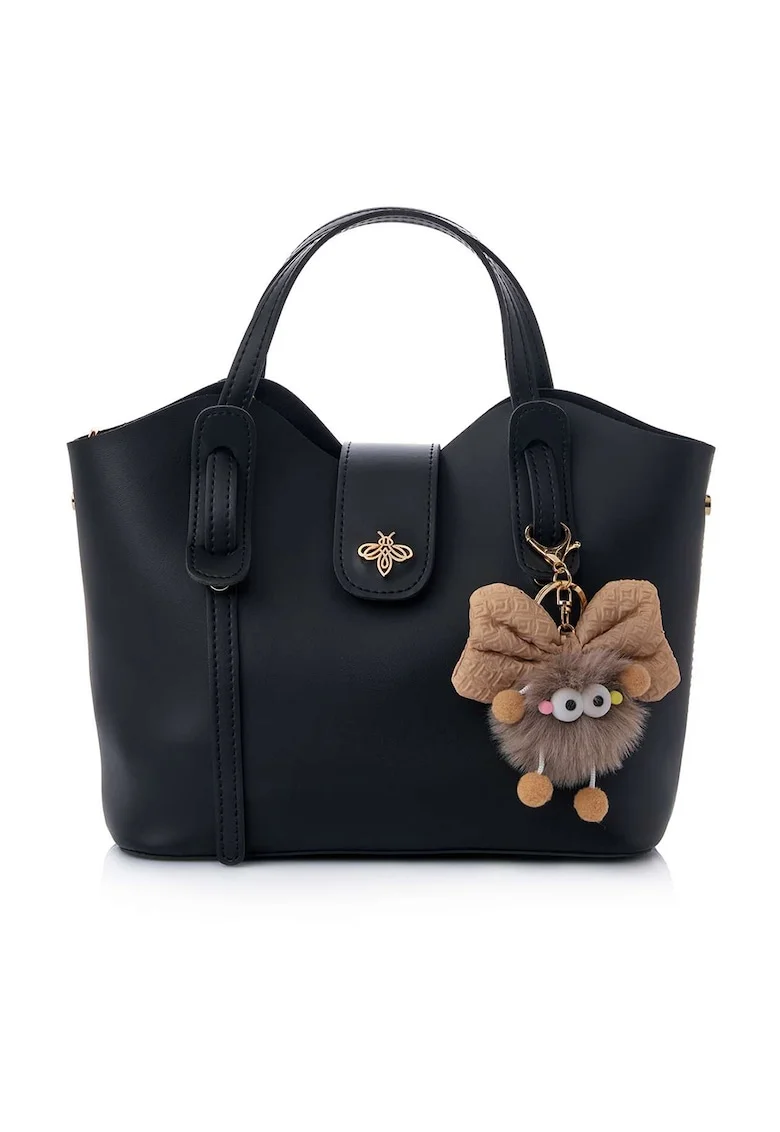Geanta din piele ecologica cu accesoriu detasabil, Negru, 21x25x11