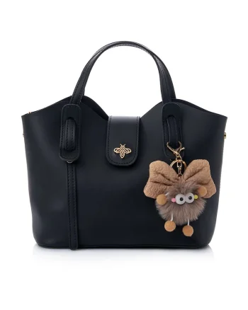Geanta din piele ecologica cu accesoriu detasabil, Negru, 21x25x11