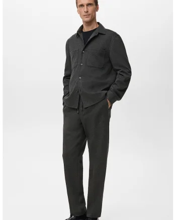 Pantaloni cu talie medie, pensa si snur, Gri antracit/Gri inchis