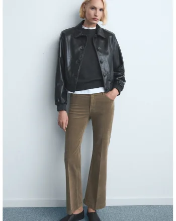 Pantaloni crop din reiat, Maro camel