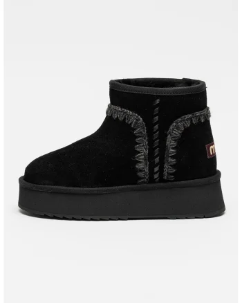 Ghete pull-on din piele intoarsa cu franjuri, Negru