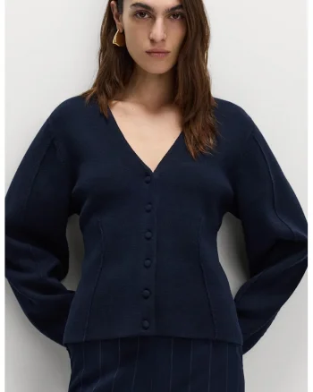 Cardigan slim fit cu decolteu in V, Bleumarin