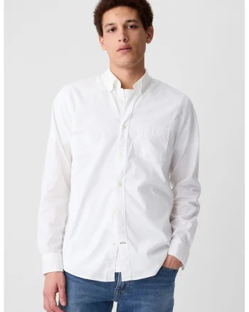 Camasa slim fit cu guler fixat cu nasturi, Alb