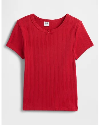 Tricou striat cu decolteu rotund, Rosu