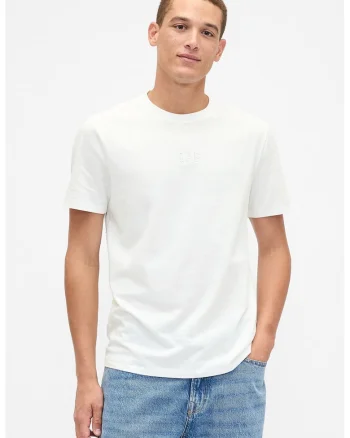 Tricou din bumbac cu decolteu la baza gatului, Alb murdar