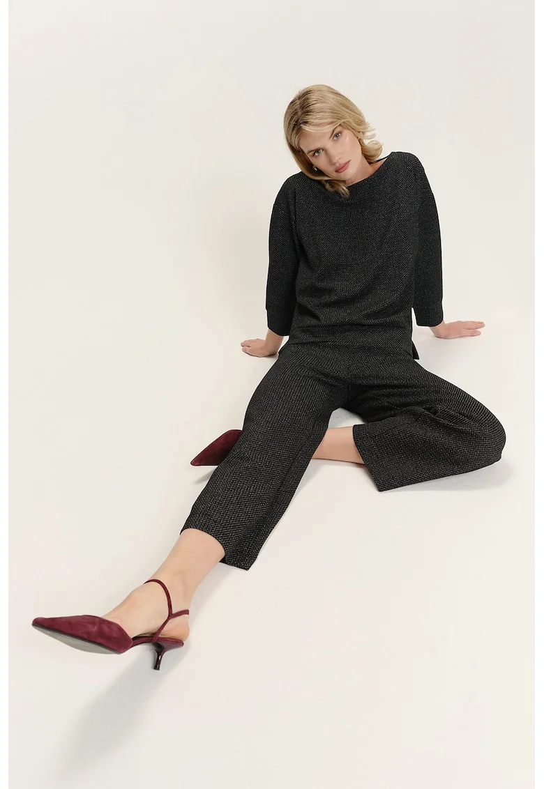 Pantaloni crop relaxed fit din amestec de modal, Negru melange