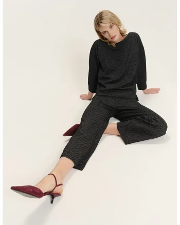 Pantaloni crop relaxed fit din amestec de modal, Negru melange