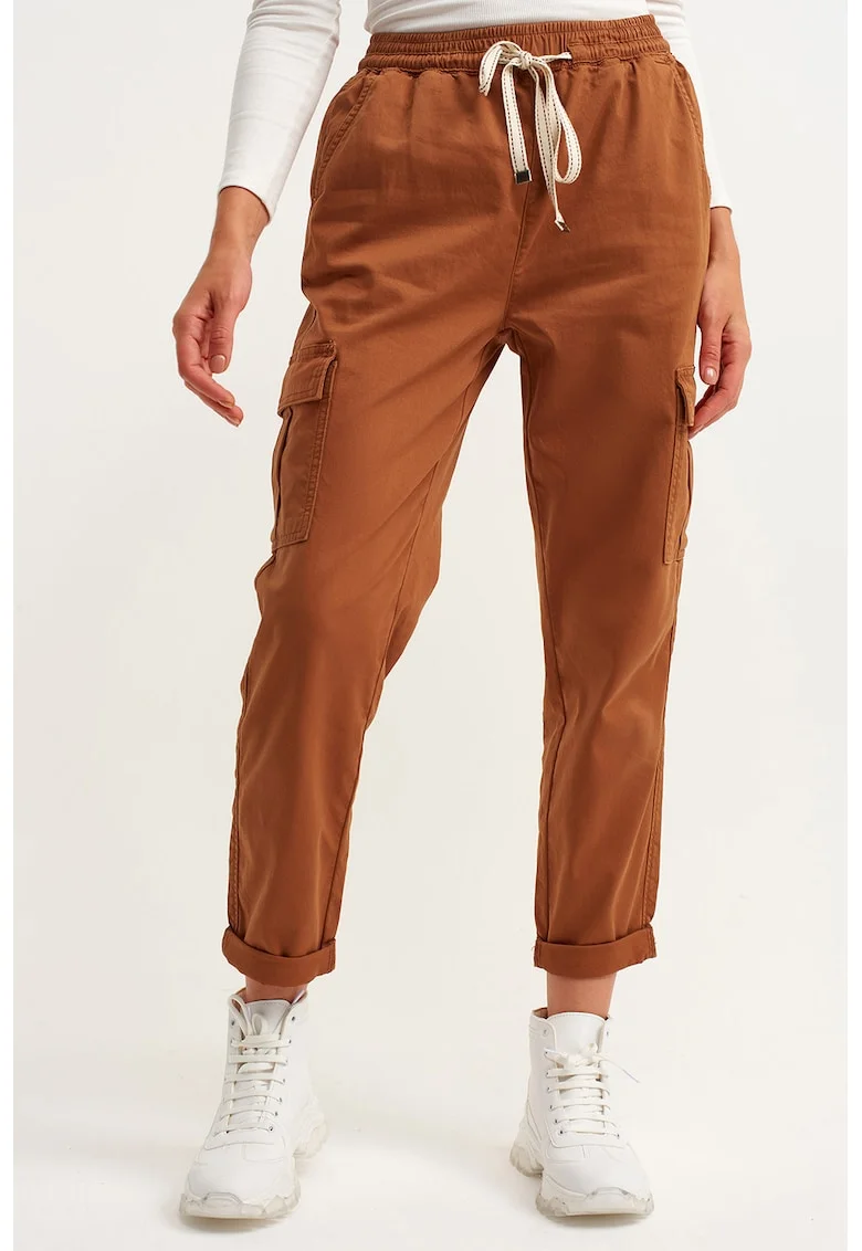 Pantaloni cargo cu snur de ajustare in talie, Portocaliu stins