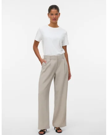 Pantaloni cu croiala ampla si pensa, Grej