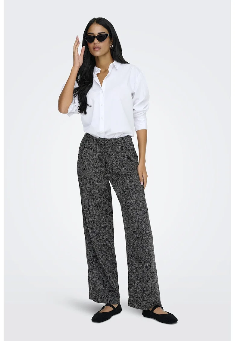 Pantaloni drepti cu talie inalta, Gri deschis/Gri antracit