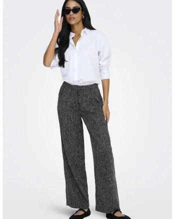 Pantaloni drepti cu talie inalta, Gri deschis/Gri antracit