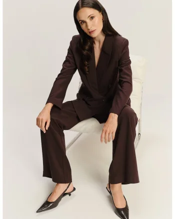 Pantaloni drepti din amestec de modal cu talie inalta, Rosu inchis