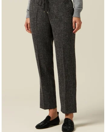 Pantaloni drepti crop cu detalii cu pensa, Gri antracit