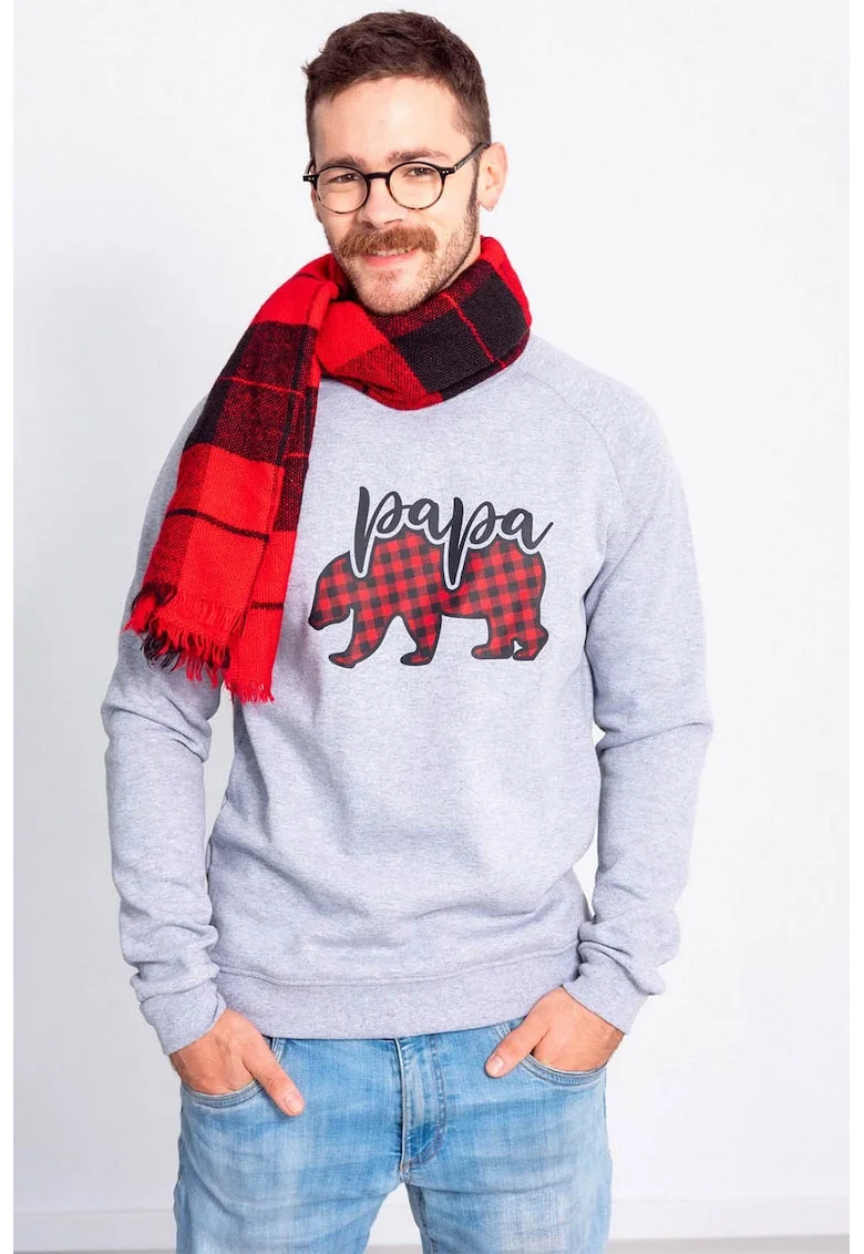 Bluza de trening cu imprimeu grafic si maneci raglan, Rosu/Gri deschis melange