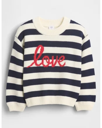 Pulover din bumbac cu model si maneci cazute, Rosu/Alb fildes/Albastru ultramarin
