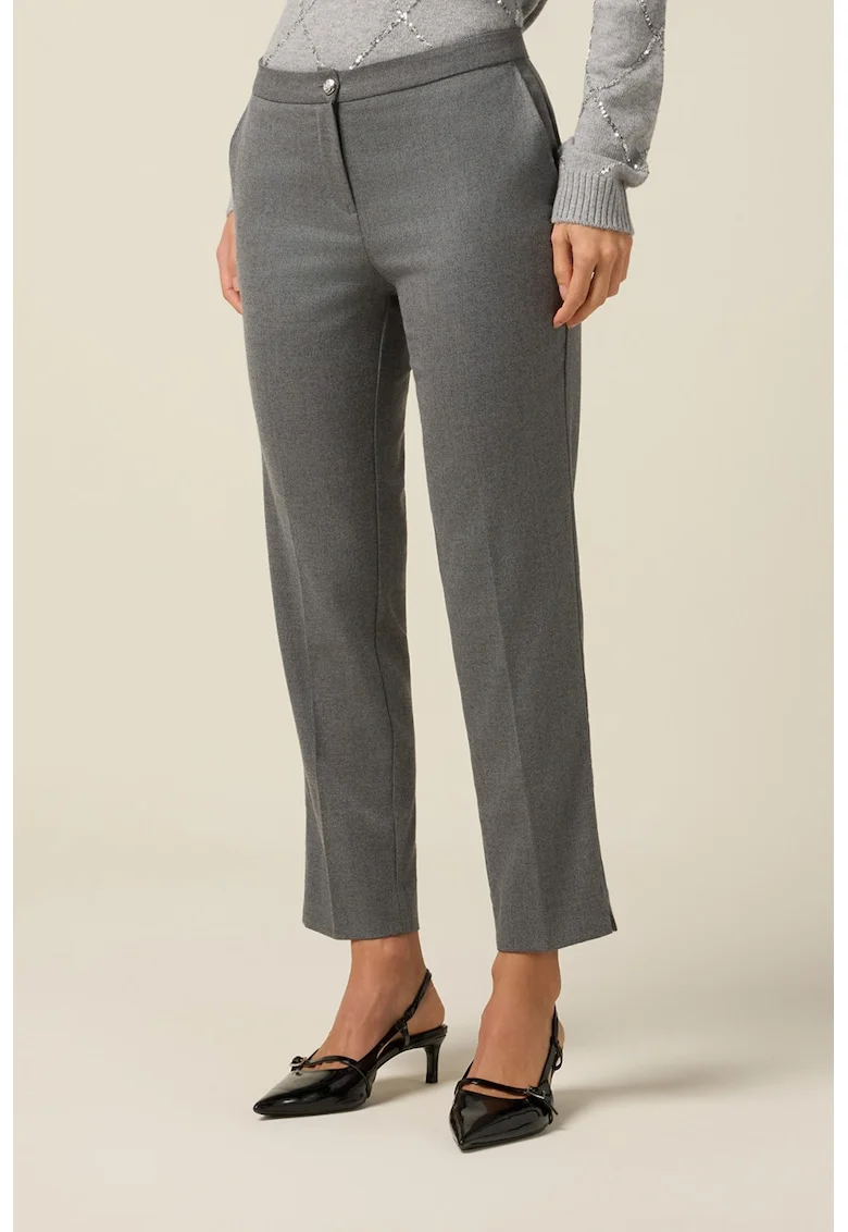 Pantaloni crop cu detalii cu pensa, Gri deschis