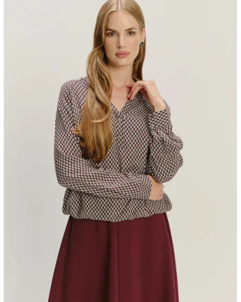 Camasa cu model geometric, Rosu/Negru/Alb murdar