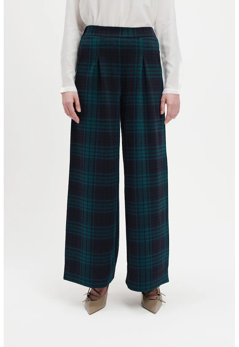 Pantaloni in carouri cu talie inalta, Albastru inchis/Verde aquamarin
