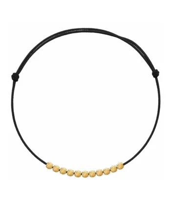 Bratara de picior cu bilute din AUR 14K, snur negru reglabil, aur galben 585, dama, Bratara de picior cu 11 bilute din AUR 14K, snur negru reglabil, aur galben 585, dama