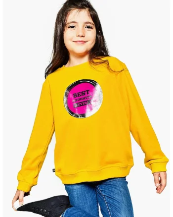 Bluza de trening lejera din bumbac cu detaliu aplicat, Fucsia/Galben mustar