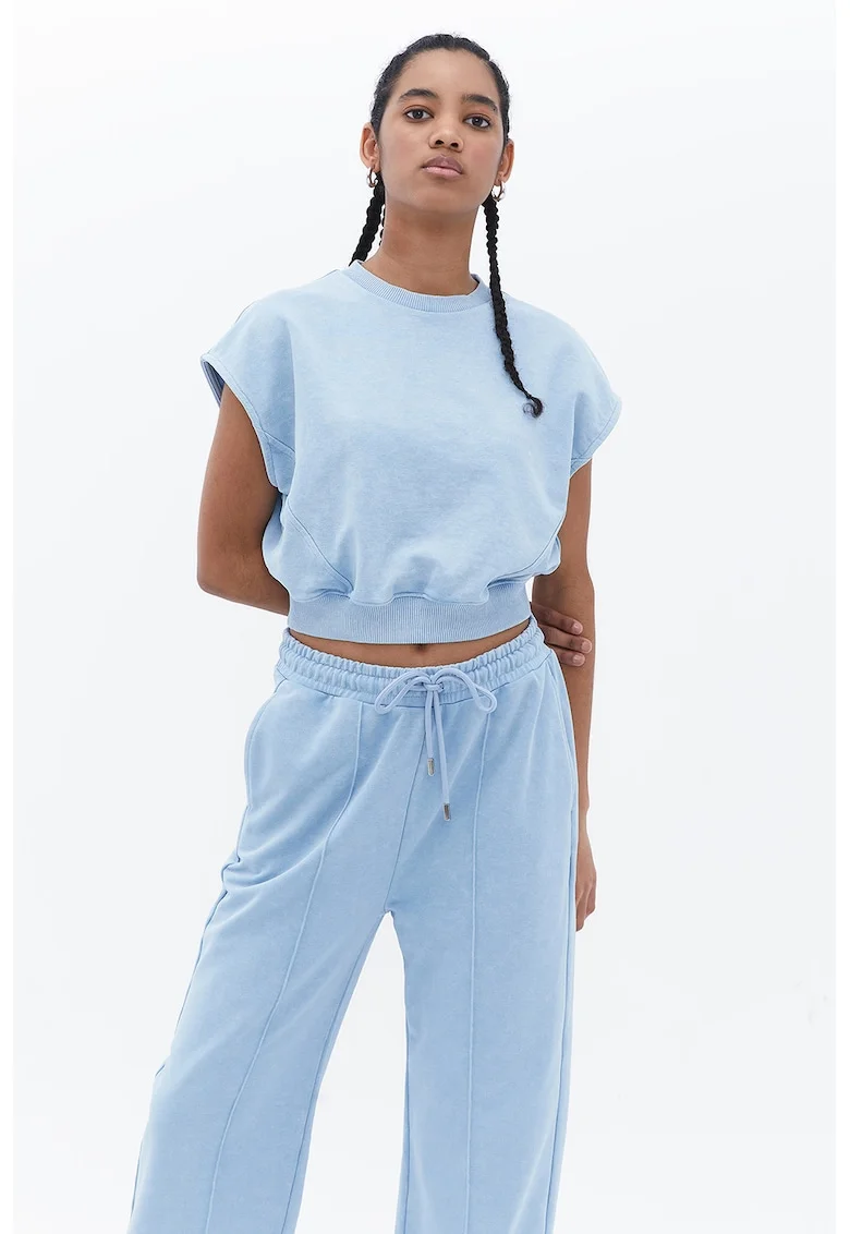 Bluza de trening crop cu maneci scurte, Albastru deschis
