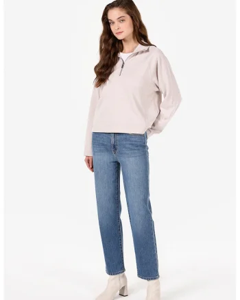 Bluza de trening cu fermoar scurt si maneci raglan, Bej