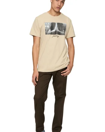 Tricou din bumbac cu imprimeu foto frontal, Maro nisip