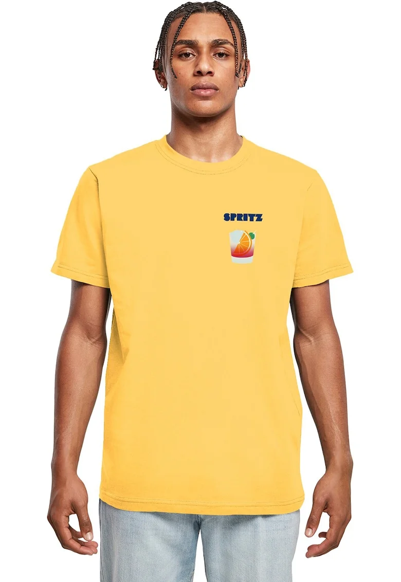 Tricou din bumbac cu decolteu la baza gatului, Galben