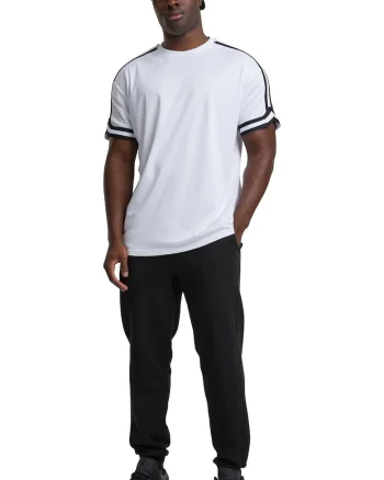 Tricou cu benzi contrastante pe maneci, Alb