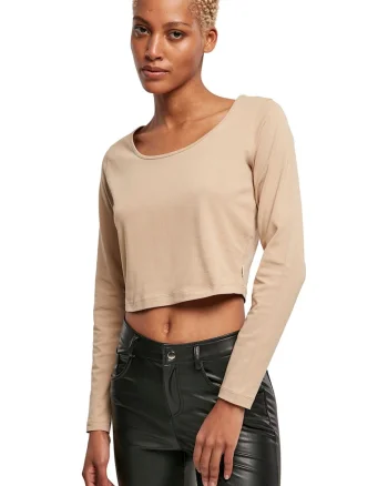 Bluza crop cu decolteu rotund, Bej