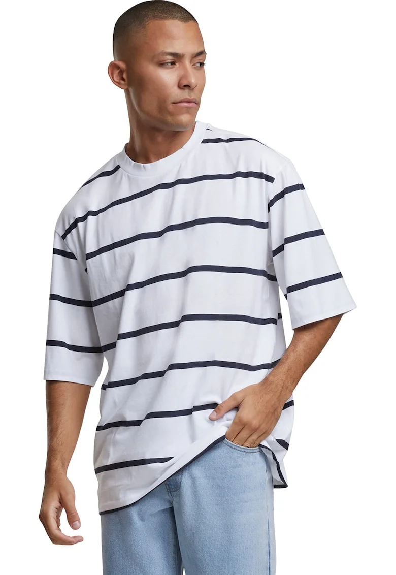 Tricou supradimensionat cu model in dungi, Albastru ultramarin/Alb optic
