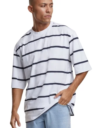 Tricou supradimensionat cu model in dungi, Albastru ultramarin/Alb optic
