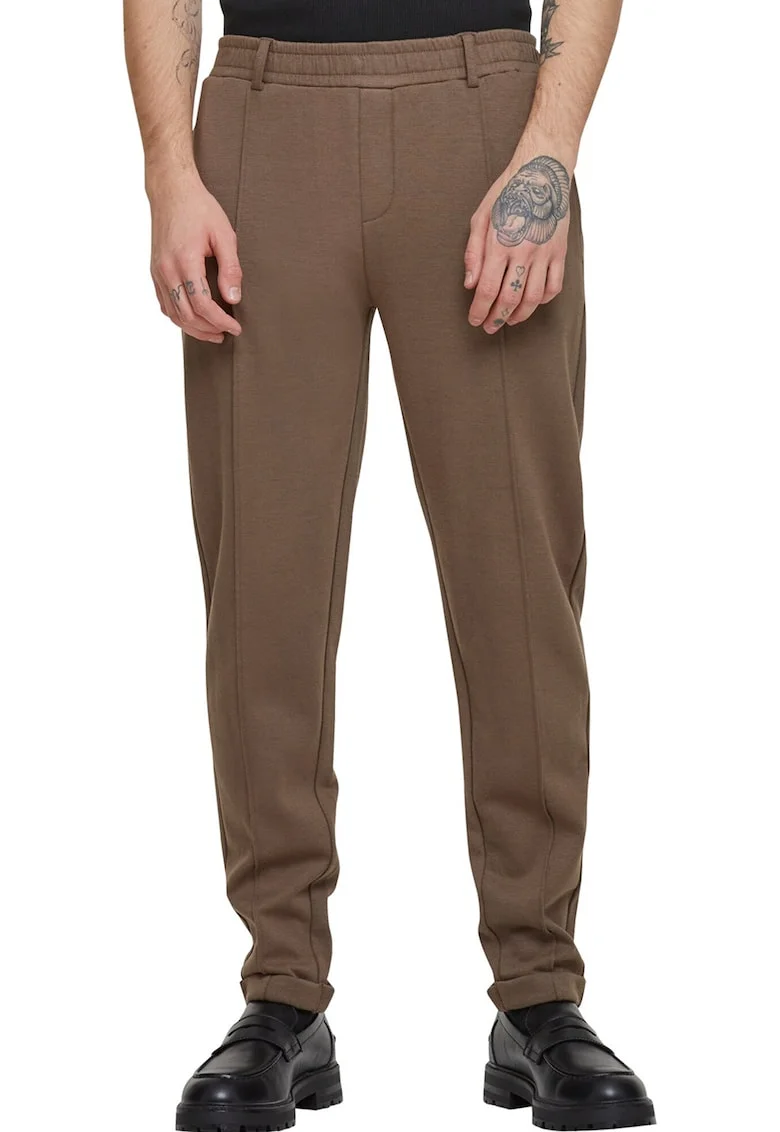 Pantaloni de trening cu croiala conica si talie elastica, Maro